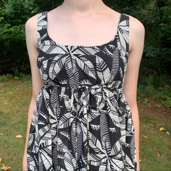London Times Black and Cream Leaf Print Dress, 6. - Picture 2 of 8